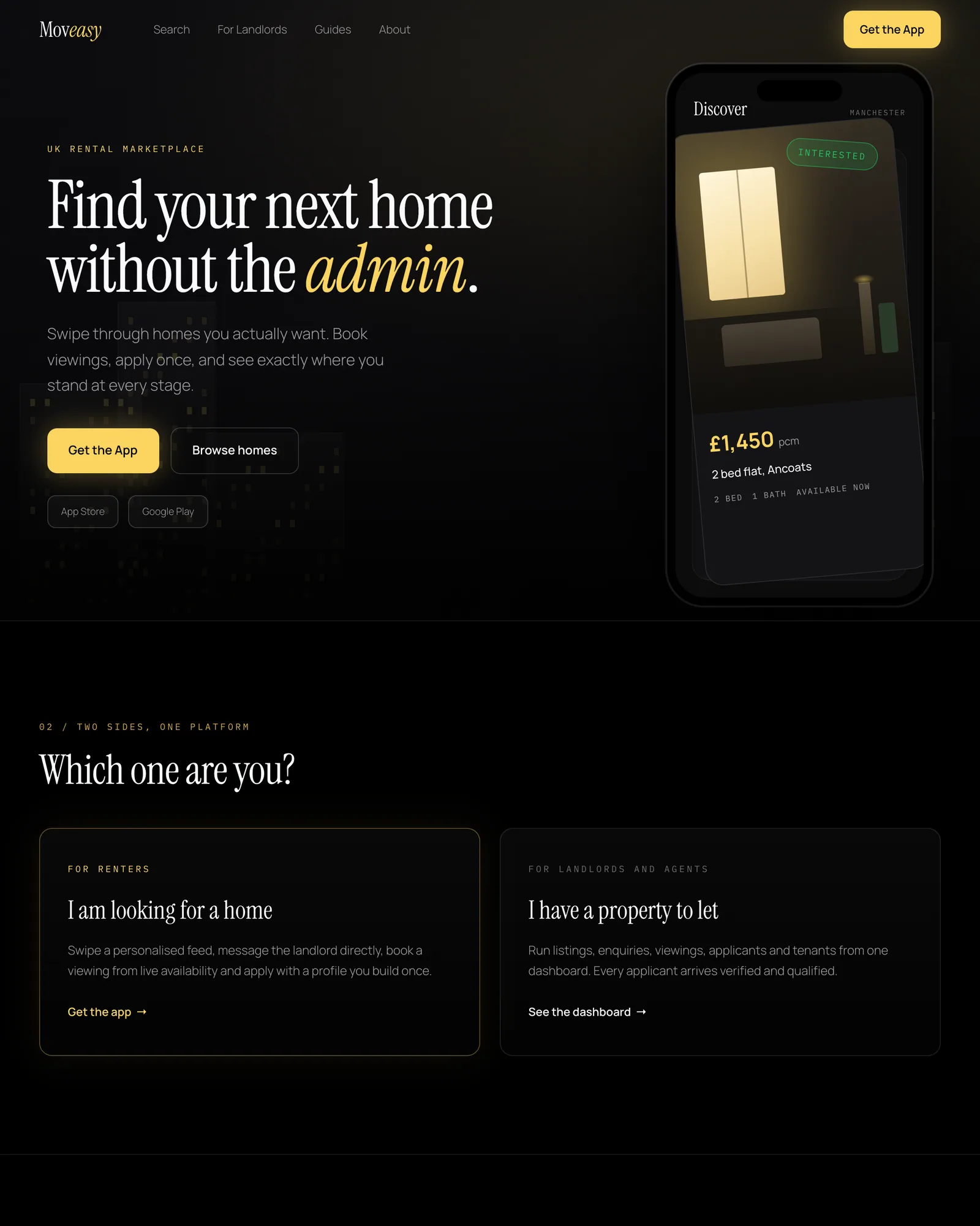 Moveasy. A UK rental marketplace that replaces search results with swiping.