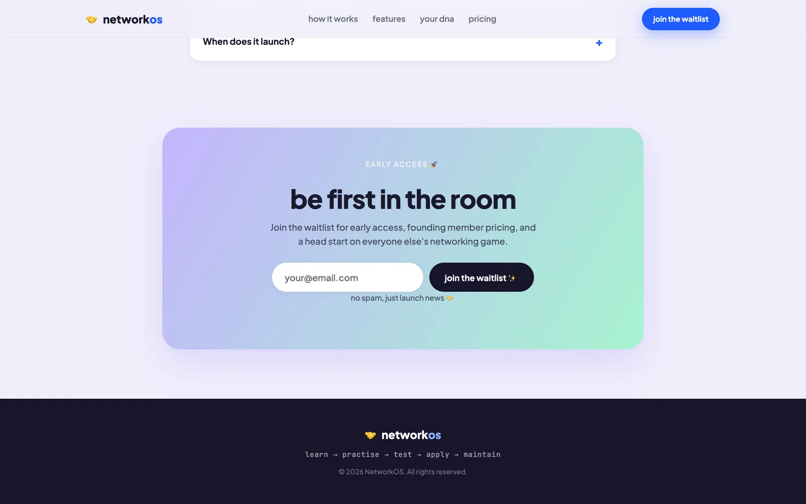 NetworkOS waitlist sign up section